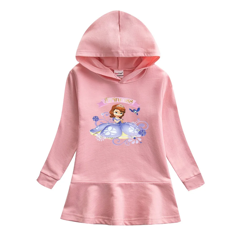 

Disney Quality Cotton 2024 New Girls Dress Autumn Clothing for Children Pink Long Sleeve Kids Clothes Hooded Sofia 2-8Y