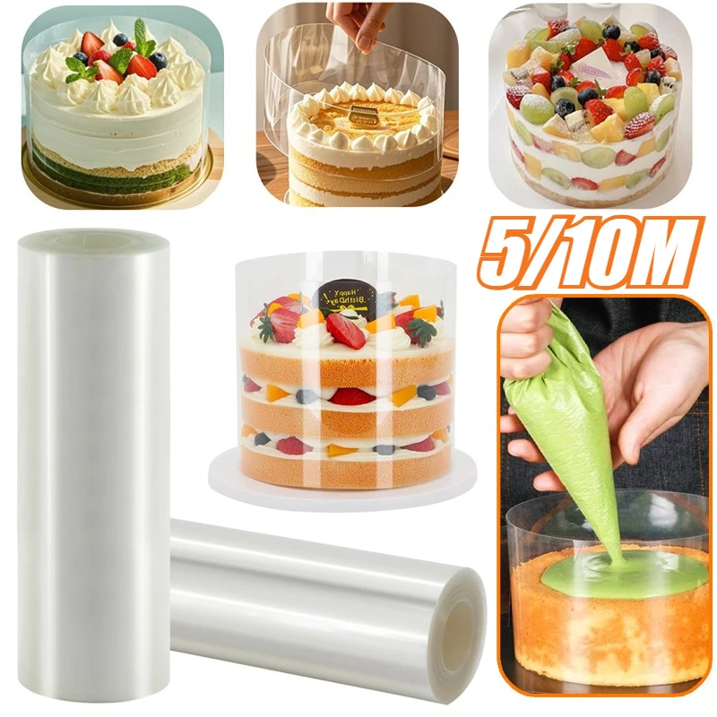 5/10M 1 rollo de película envolvente transparente para pastel, Mousse de Chocolate, decoraciones para pasteles, película de bordes, suministros de herramientas de pastelería para hornear cupcakes DIY