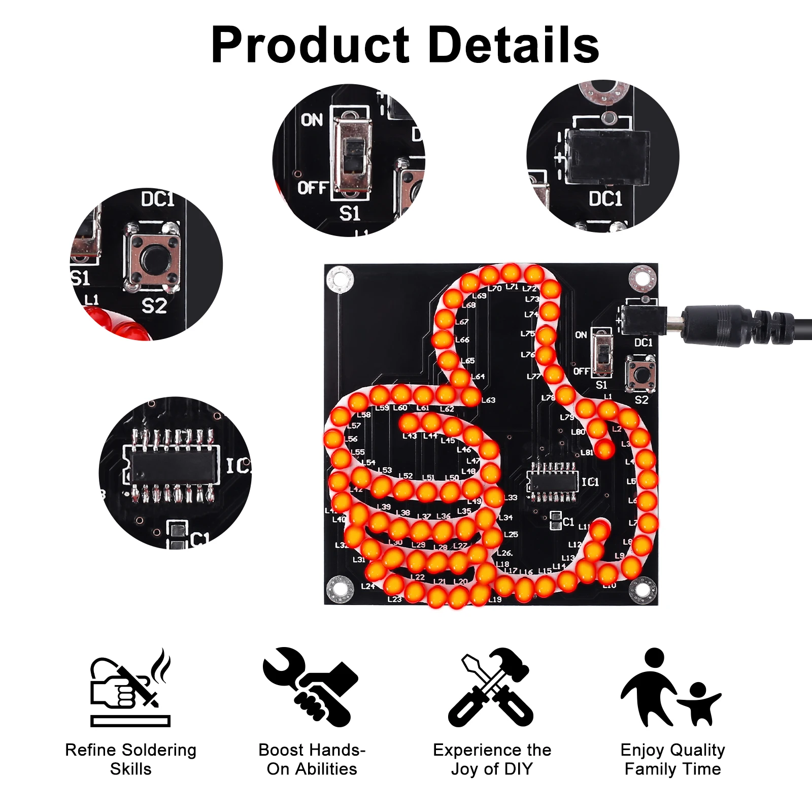 DIY Soldering Kit Thumb Sign LED Flashing Loop Flowing Light Microcontroller Electronic Project Practice for STEM School Student