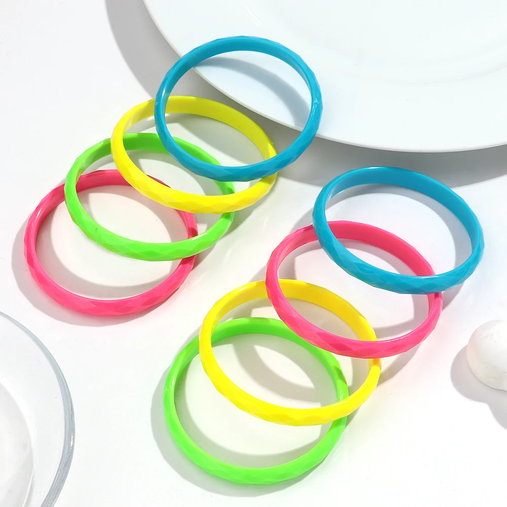 3pcs Neon Color Acrylic Texture Circle Cuff Bangle for Women Trendy Thin Round Stackable Bracelets Fashion Jewelry Set Gift