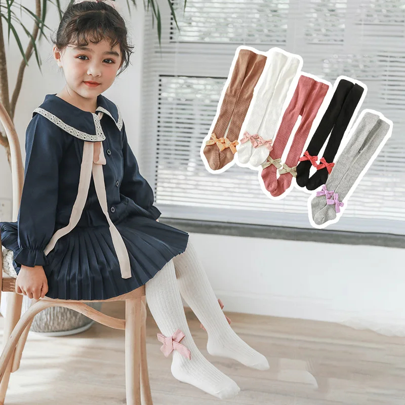 

Spring and Autumn Children's Leggings Girls' Bow-knot Pantyhose Cotton Pants Solid Jumpsuit Stocking Kids Fashion for School