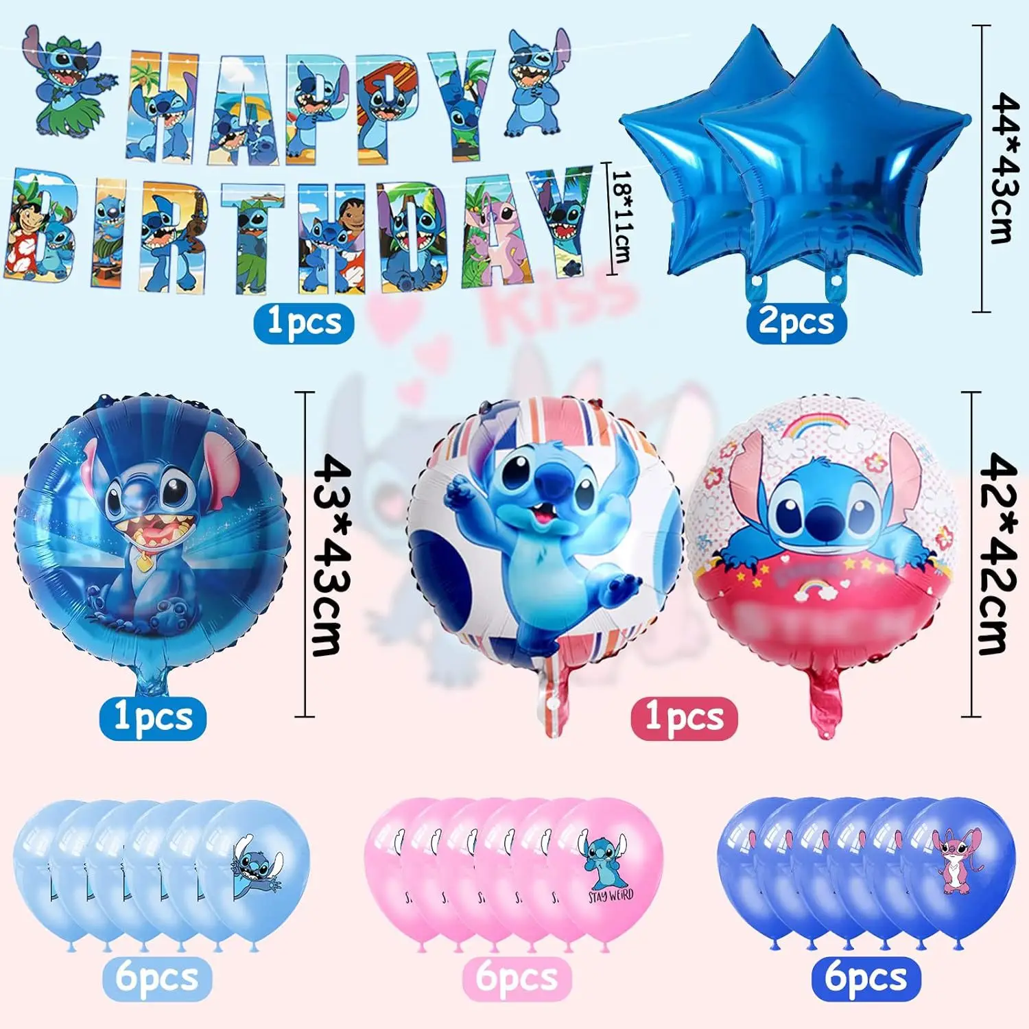 Lilo & Stitch Cartoon Anime Theme Birthday Scene Decoration Supplies Party Decorations,Banners,Balloons,Flag Pulling Party Set