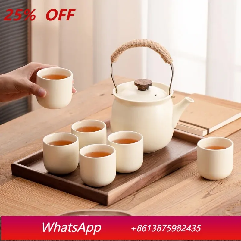 

Peach ceramic tea set High temperature resistant beam kettle Water cup Living room cold kettle