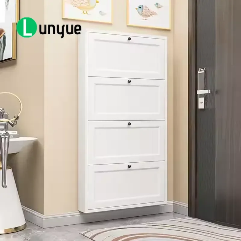 Wall Mounted Ultra Thin White Shoe Cabinet Multi Layer Storage Space Saving Modern Design For Entryway Hallway Home