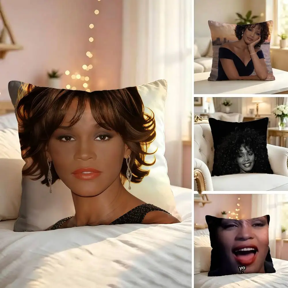 Legendary Vocalist W-Whitney Houston Square Double-Sided printed Pillow Case Bedroom Bedside Pillow Sofa Cushion Cover