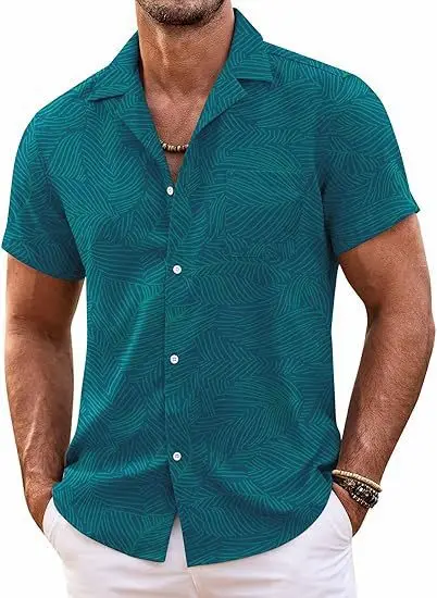 

2026 New Mens Cuban Collar Pocket Shirt Short Sleeve Summer Casual High Quality Lightweight Breathable Button Down Fashion Top