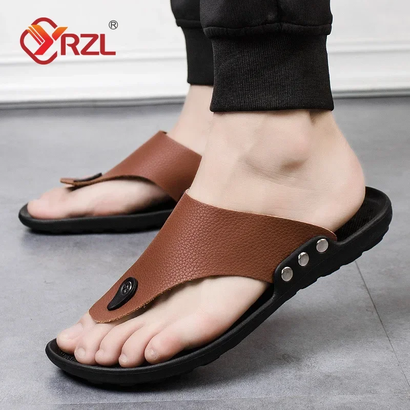 YRZL Men's Summer Flip-Flops Non-Slip Comfortable Beach Sandals for Men Lightweight EVA Slippers for Bathroom Man Shoes