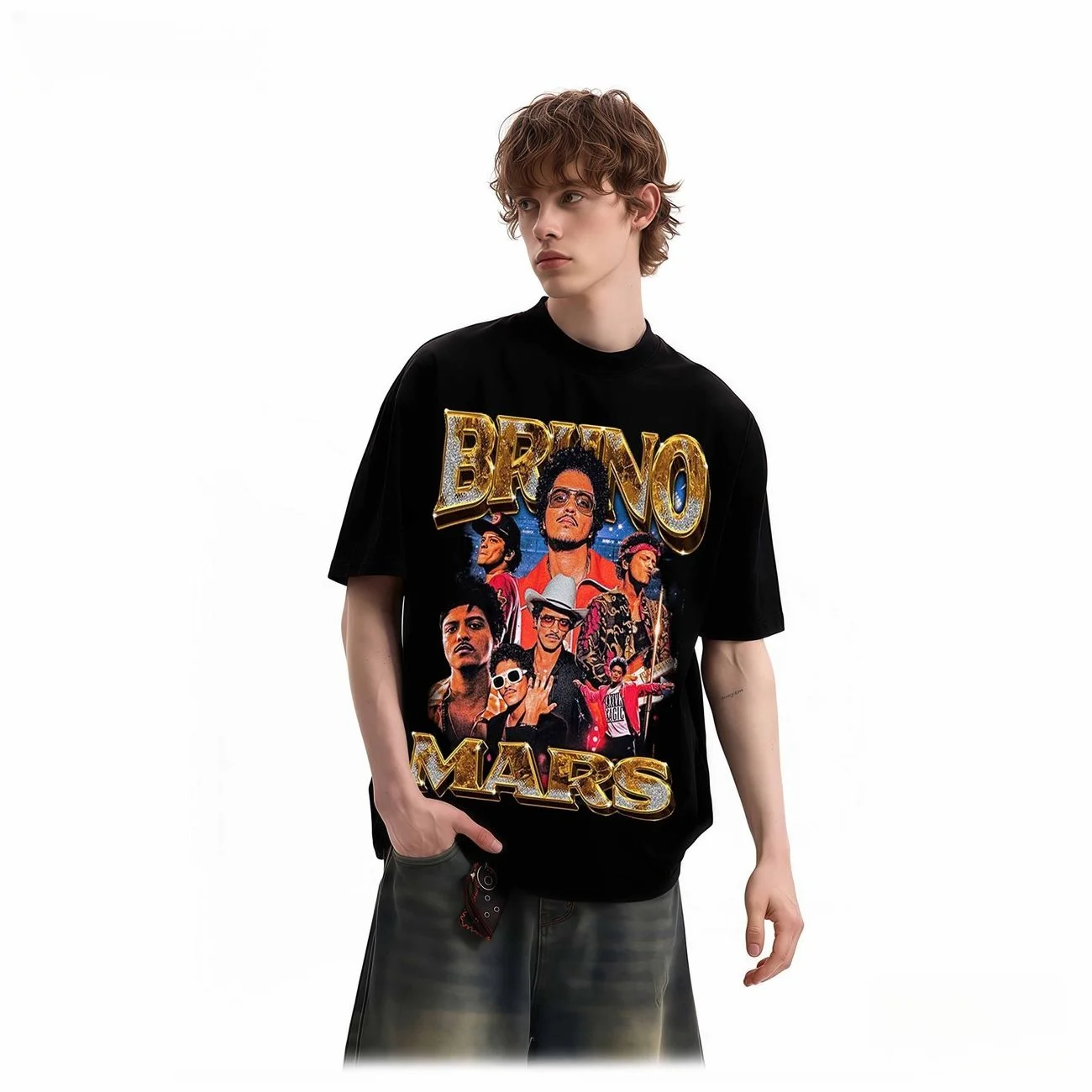 New Style Rap Singer Mars Pattern Printed Fashionable Loose and Breathable Short-sleeved Men's Round-neck T-shirt