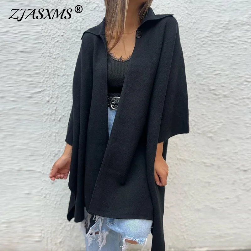 

Spring Single Button Solid Women's Trench Coat Elegant Lapel Neck Long Tops Cardigans Autumn 3/4 Sleeve Loose Jackets Outerwears