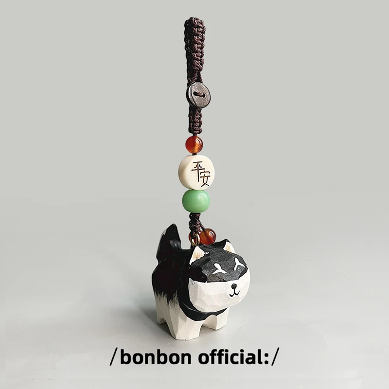 Llavero de madera tallada a mano con diseño de perro Bla Tosa Inu y Mantra de Seis Sílabas, colgante para bolso, adorno, regalo