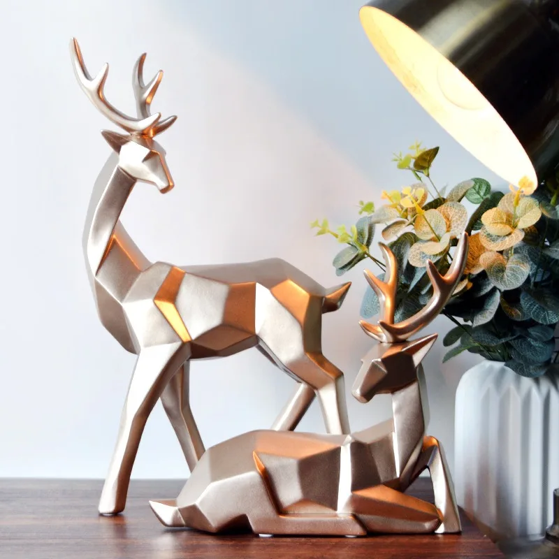 Deer Statue Family Deers Figurines Resin Sculpture Home Decor Reindeer Scandinavian Home Living Room Decoration Gothic Decor