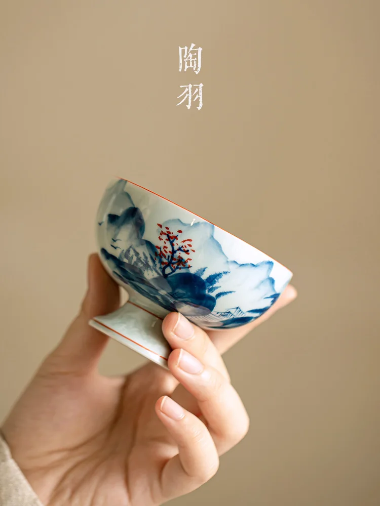 Antique Hand-painted Landscape Master Single Creative Handmade HigH Foot Personal Kung Fu Set Tea Cup