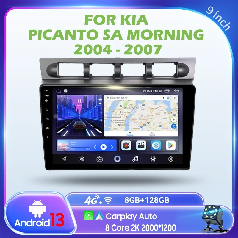 Auto-Multimedia-Player für Kia Picanto SA Morning 2004–2007 2K QLED Android 13 Autoradio Video AI Stimme CarPlay GPS Head Unit