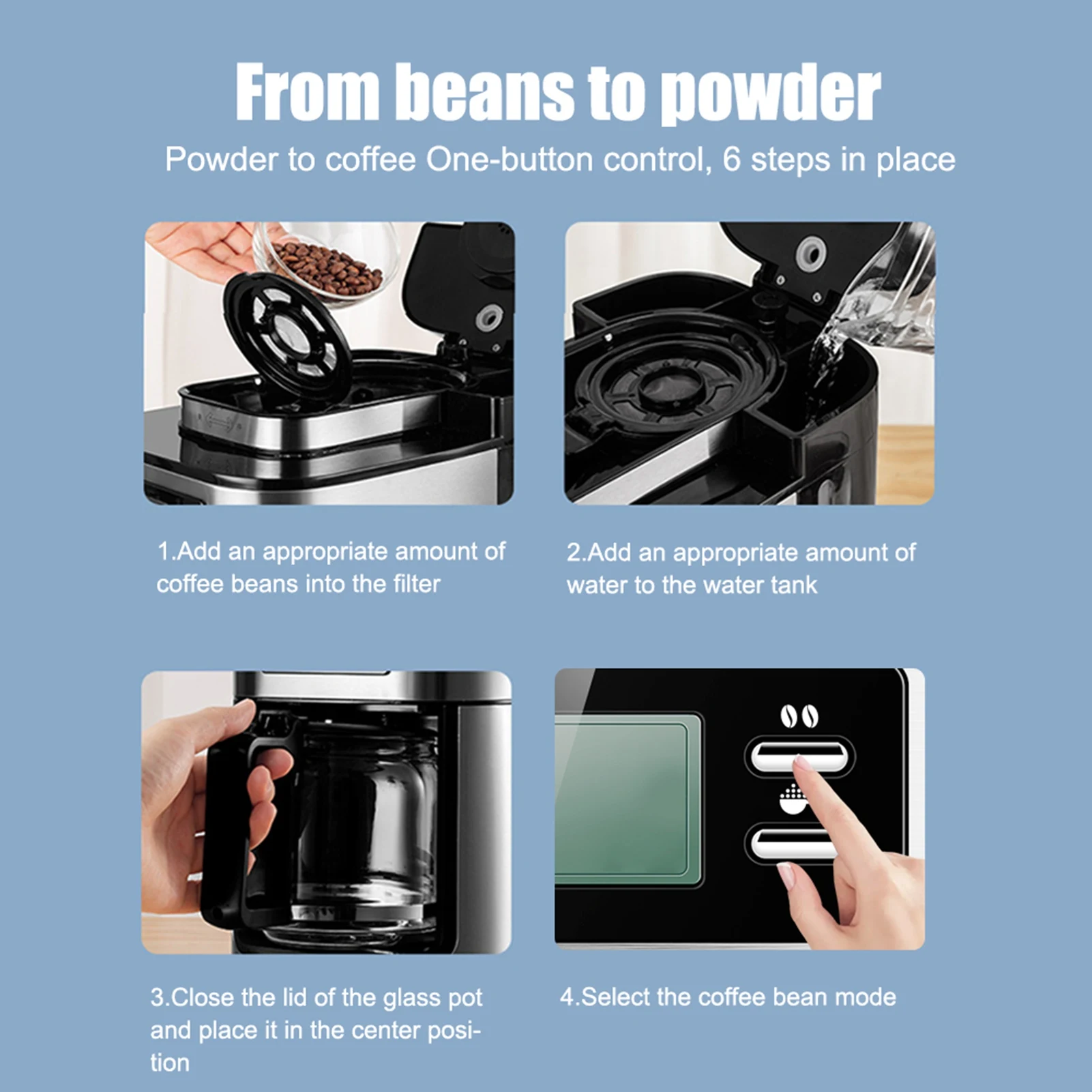 2-8 أكواب صانع القهوة بالتنقيط مؤقت قابل للبرمجة الدفء طحن وتحضير ماكينة القهوة الأوتوماتيكية مع مطحنة القهوة المدمجة #5