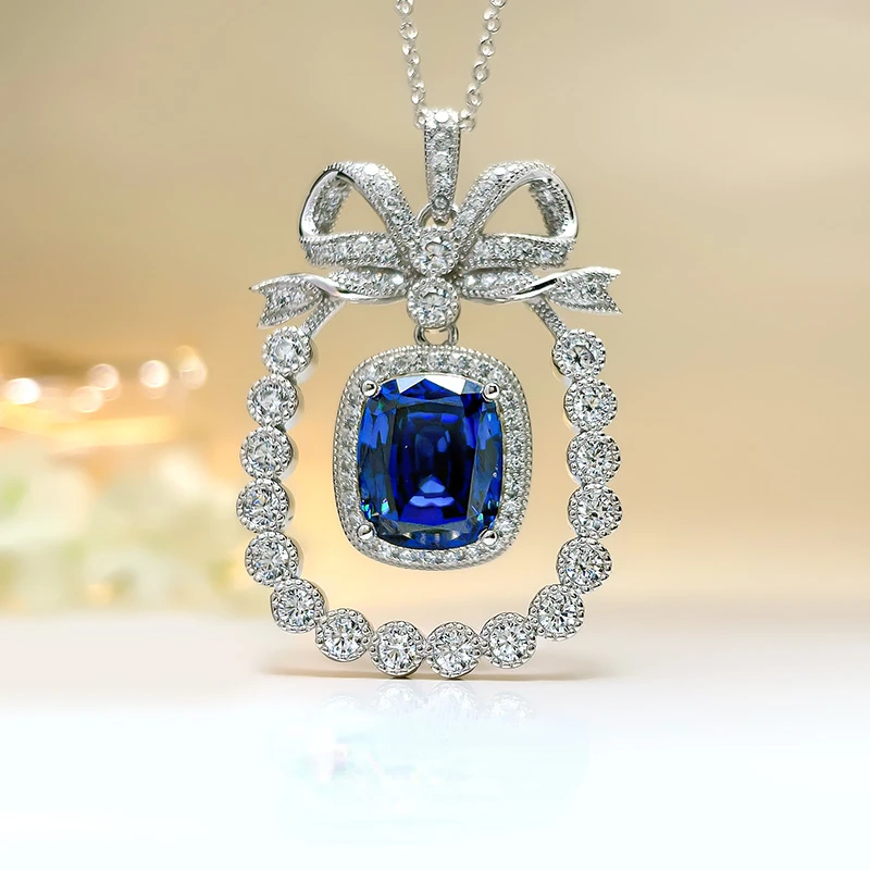 

Karloch New 925 Silver Necklace Sapphire 10 * 12 Women's European and American High end Elegance and Simplicity