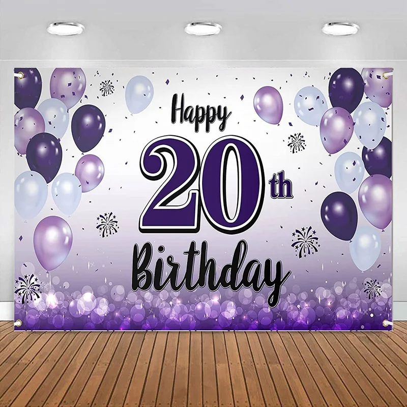 

Happy 20th Birthday Purple Large Banner Background Cheers to Years Old Birthday Home Wall Photoprop Backdrop Party Decorations