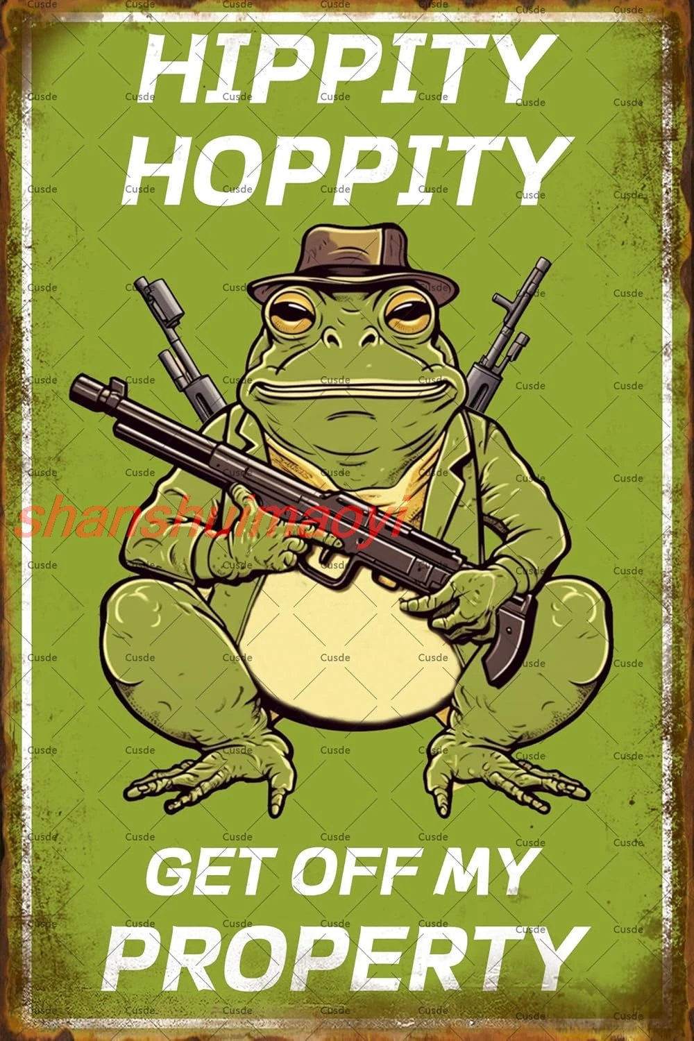 Cusde Funny Frog Poster Vintage Room Decor Hippity Hoppity Get Off My Property Sign No Trespassing plaque Retro Warning Met 7855