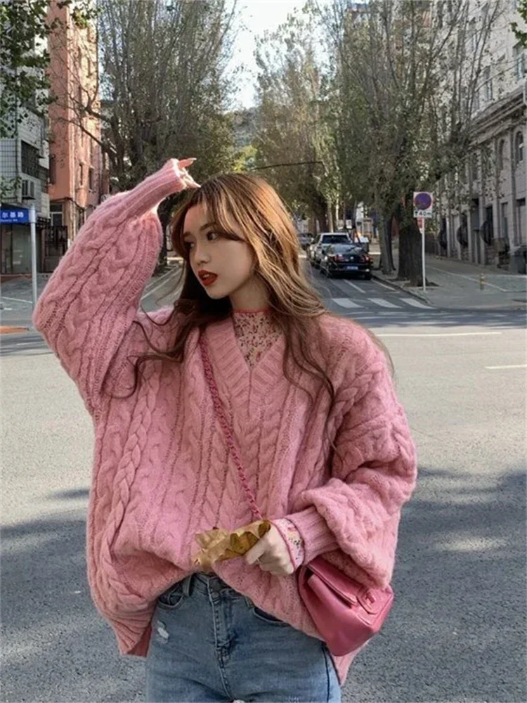 Winter Women Sweater Women Clothing Knitted Loose Sweater Wool Oversize Pullover Woman Sweaters Girls Thick Long Sleeve Top Tarf