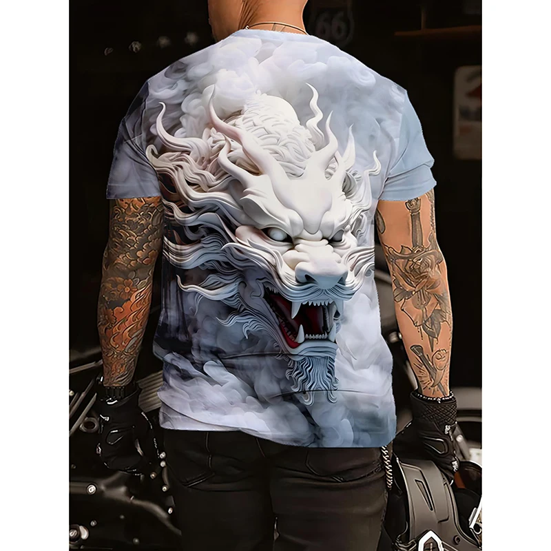 Fashion Chinese Dragon 3D Print Men\'s T-shirts Thin O-neck Short Sleeve Summer Tshirt Man Plus Size Loose Street Casual Tee Tops