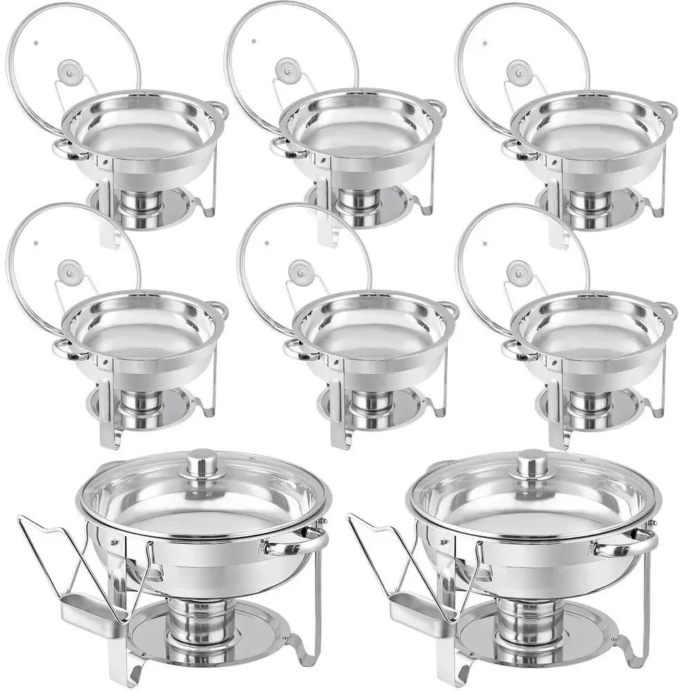 8 PCS Chafing Dish Buffet Set 5 Qt Round Stainless Steel Chafer for Catering