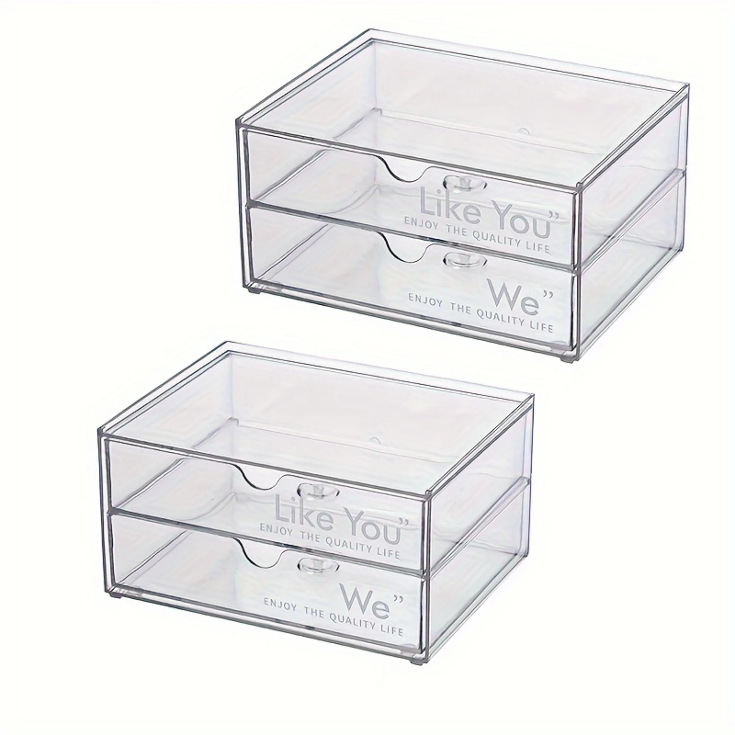 2PCS Double-Layered Transparent Drawer  Box for Office Supplies and Cosmetics - Stackable  Cabinet for Bedroom