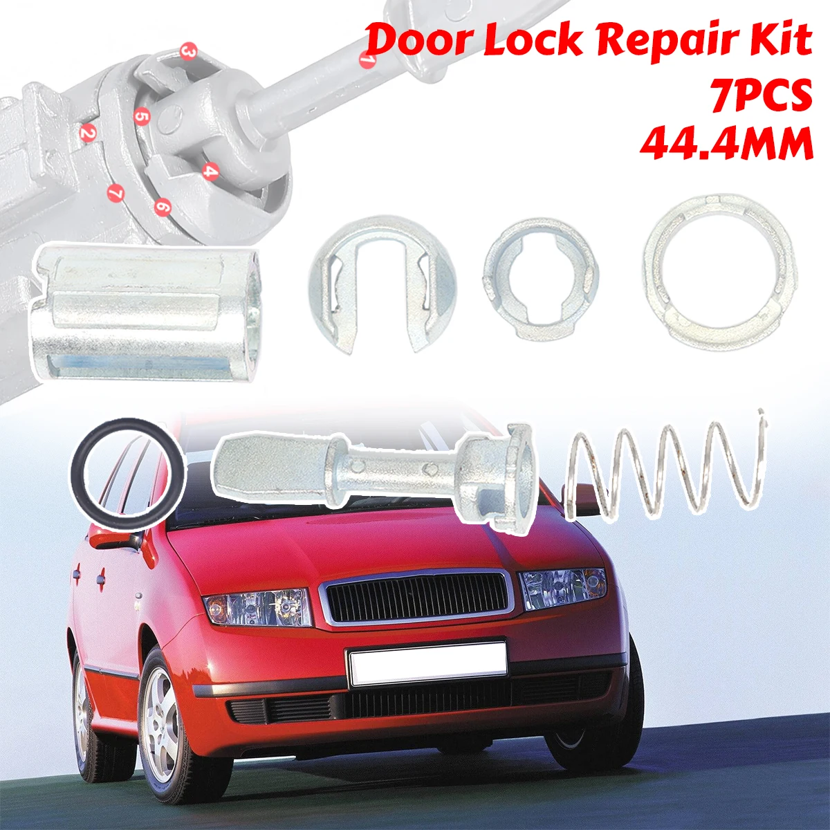 

7pcs/set Front Door Handle Lock Cylinder Barrel Paddle Rubber Seal Repair Kit Tool 44.4MM Kit Replacement For Audi Skoda VW Golf