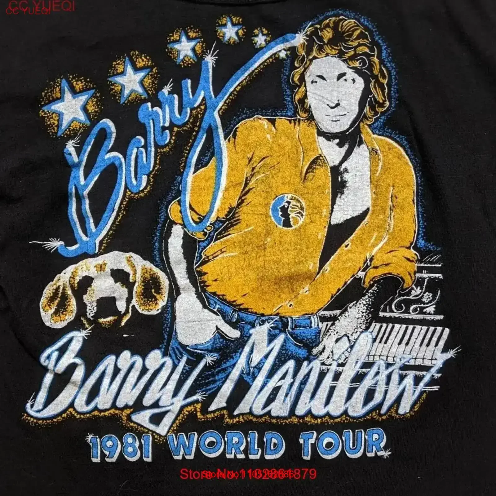 تي شيرت Barry Manilow World Tour أسود من القطن بجميع المقاسات، ملابس كلاسيكية مغسولة أنيقة وناعمة ومريحة للجنسين