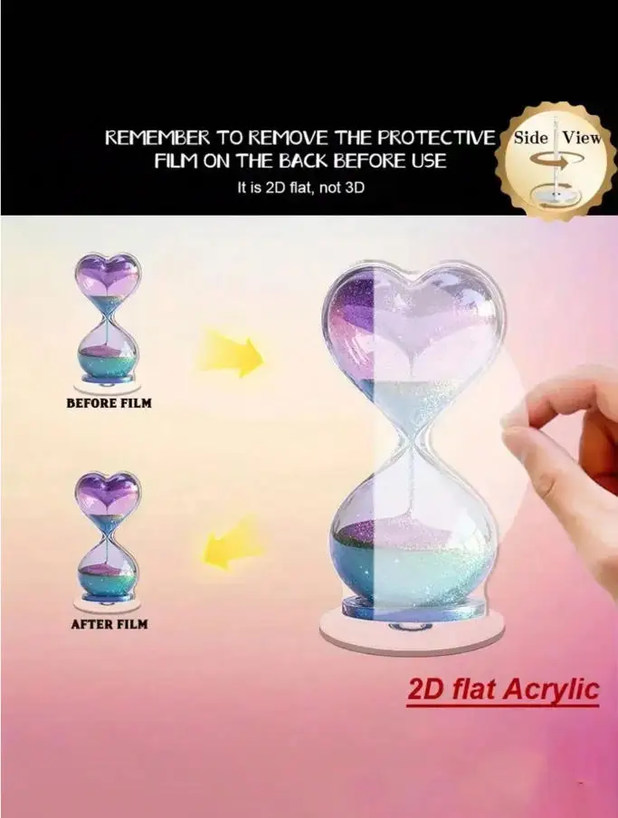 1Pc Acrylic Heart-Shaped Funnel Decor 2D Flat Rotating Modern 3D Asymmetrical Desktop Accent Ornament for Home Decor image 5
