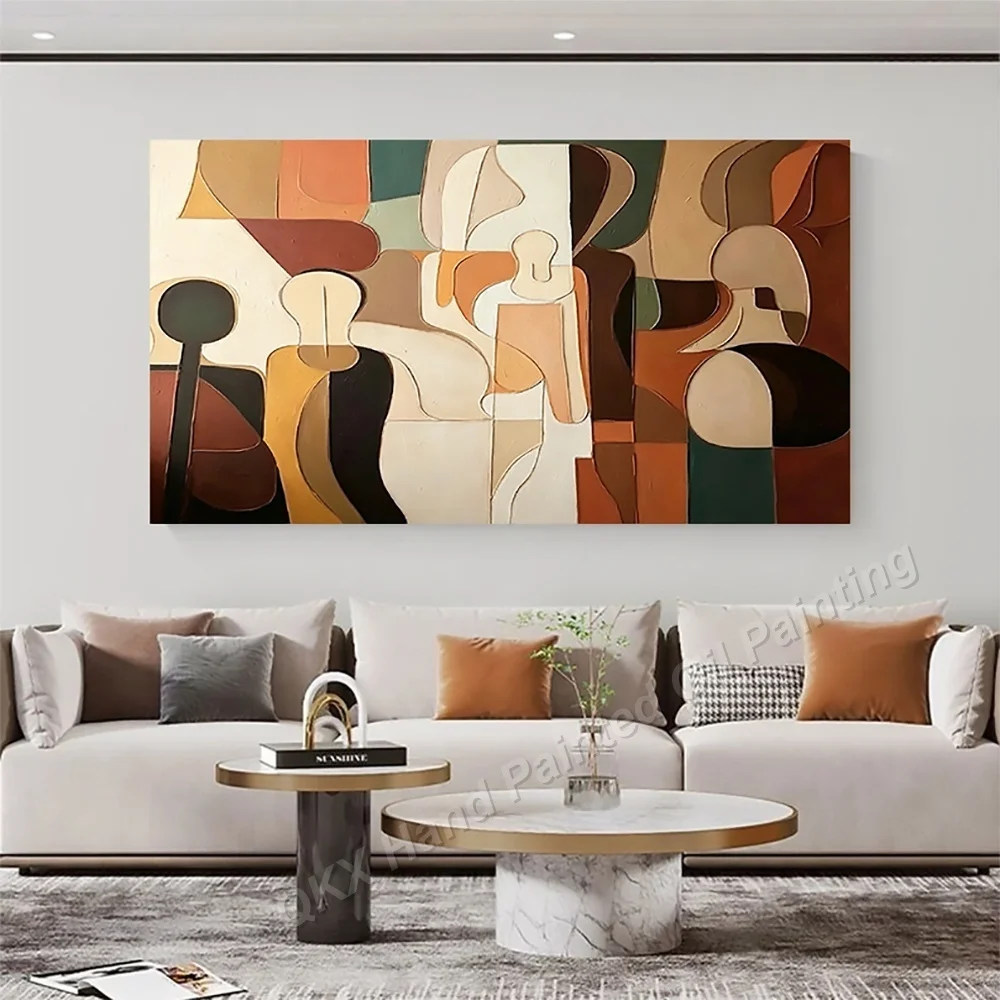 Minimalist Morandi Curved Human Silhouette Hand-Painted Oil Painting on Canvas - Impasto Wall Art for Living Room Decor