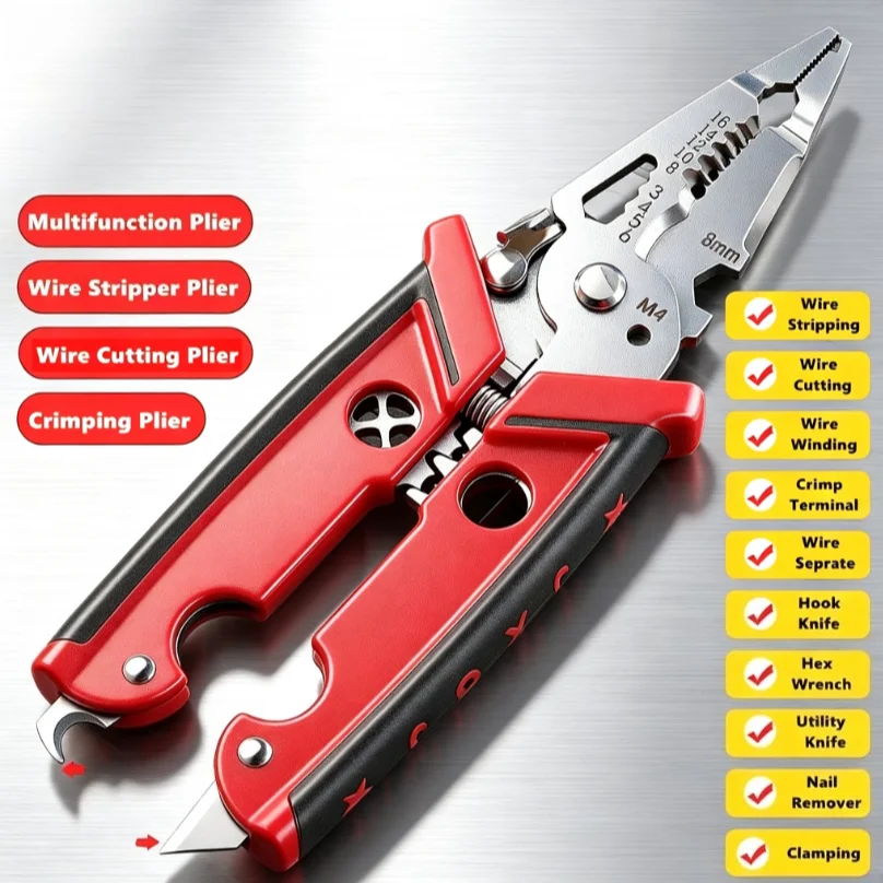 18 in 1 Electrician Pliers Multifunctional Wire Stripper Crimper Cutting Pliers Professional Electrical Repair Hand Tool