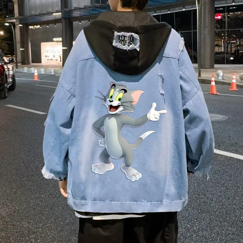 Tom and Jerry Jean Jacket Women MEN Hip Hop Streetwear Anime Ripped Cowboy Outwear Hole Lady Jean Coat Winter Clothes Tops Gift view 2