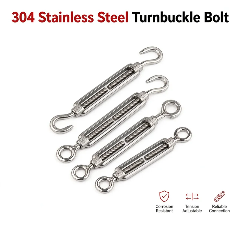 304 Stainless Steel Open Body Flower Basket Screw Wire Rope Tensioner Turnbuckle Bolt For Cable Tension Adjustment