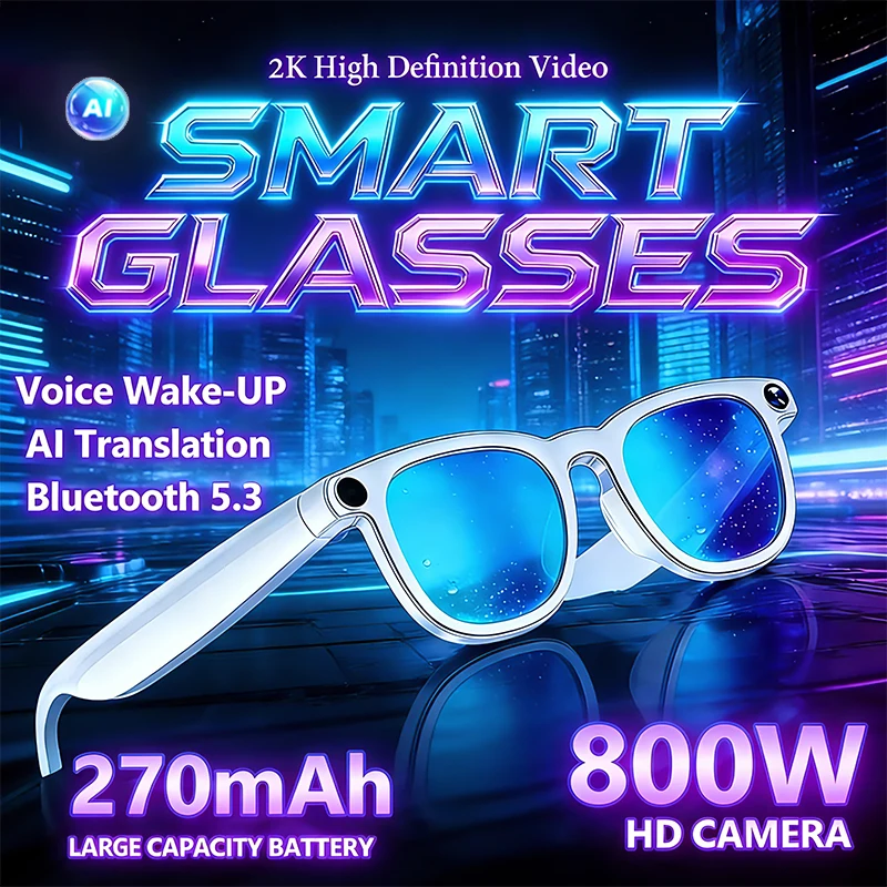 

New Smart Glasses AI Conversation Bluetooth 5.3 Dual Microphone Noise Reduction 8MP HD CameraAI Voice Assistant Smart Glasses