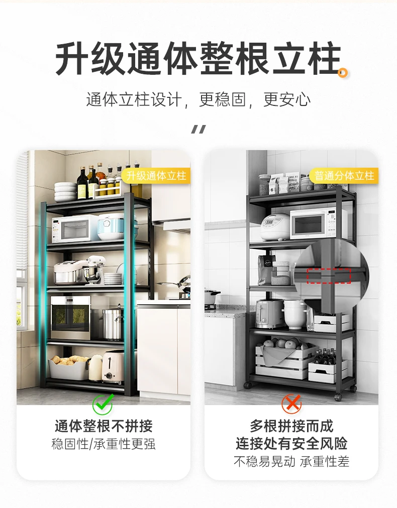 Kitchen rack Floor-to-ceiling multi-functional household microwave oven oven pot rack Storage rack