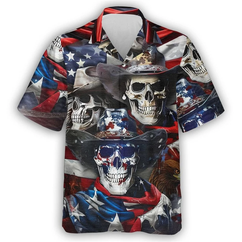 Hip Hop Skull Cowboy 3D Printed Shirts For Men Clothes Aloha Cute Animal Short Sleeve Fashion Women Blouses Vintage Male Tops