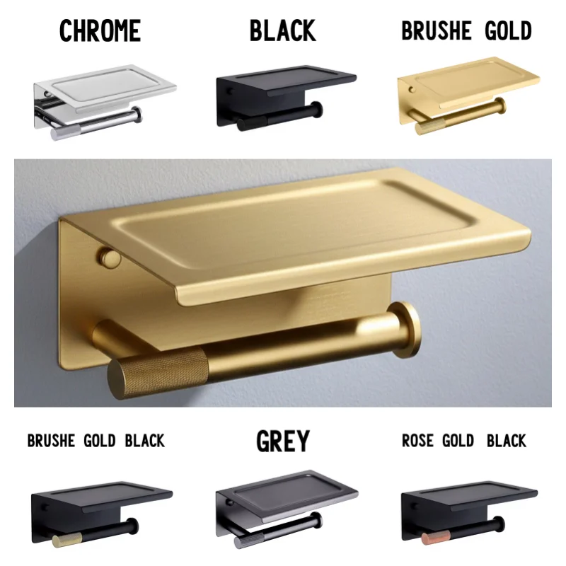 High-Quality Brass Knurled Wall-Mounted Bathroom Tissue Rack Mobile Phone Storage Paper Rack  Phone Platform Bathroom Hardware