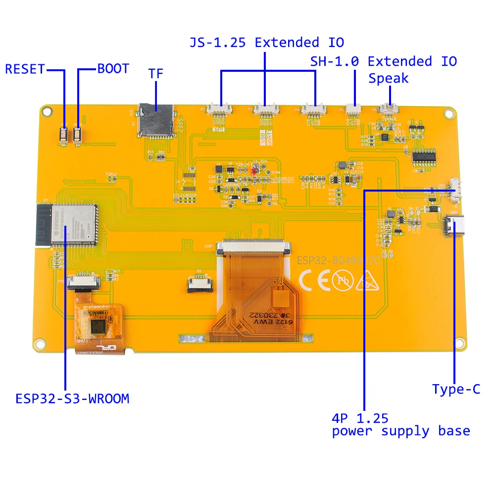 7.0 "ESP32 moduł wyświetlacza LCD WIFI + BT ESP32-S3 płytka rozwojowa TFT 800x480 16M Flash pojemnościowy ekran dotykowy dla Arduino IoT