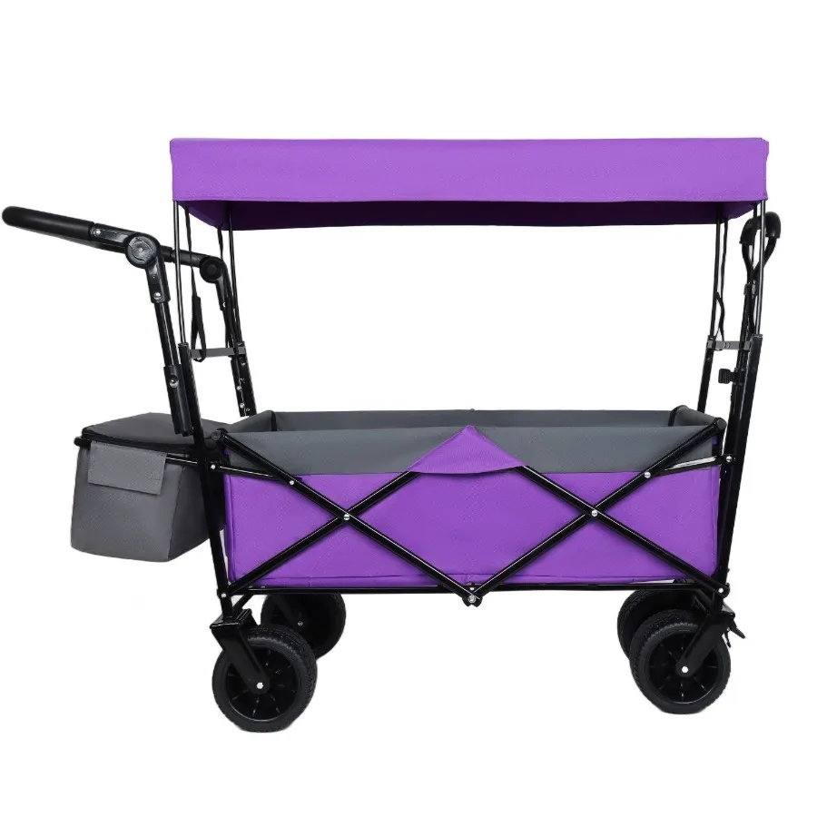 

With Push Handle 480Lbs Collapsible Wagon with Canopy Wagon cart with 7 AllTerrain Wheels Lightweight Foldable Wagon Large Capa
