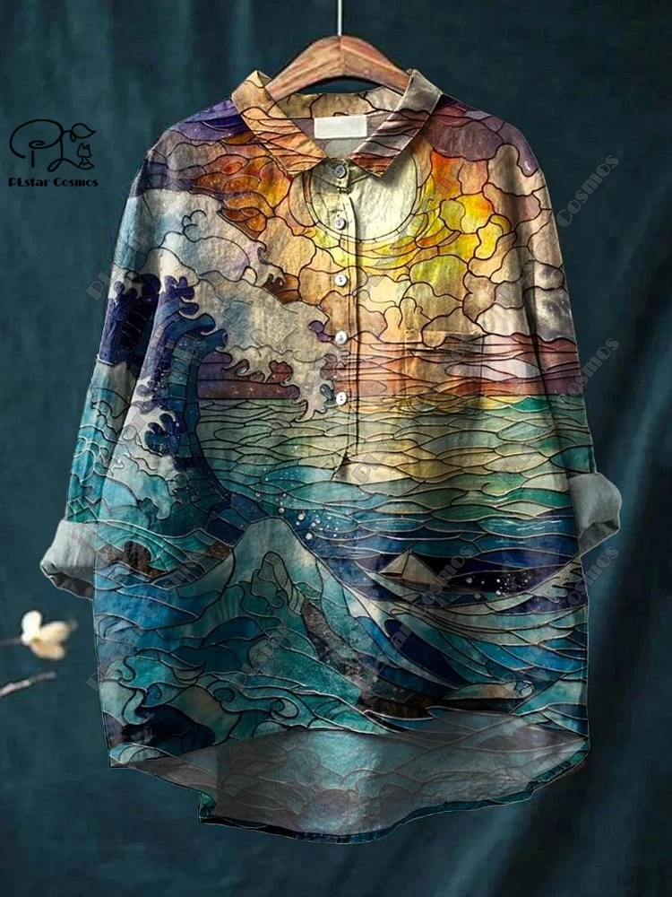 PLSTAR COSMOS new 3D printed retro and cute floral animal printing ladies entertaining leisure and loose open -tube shirt D-25