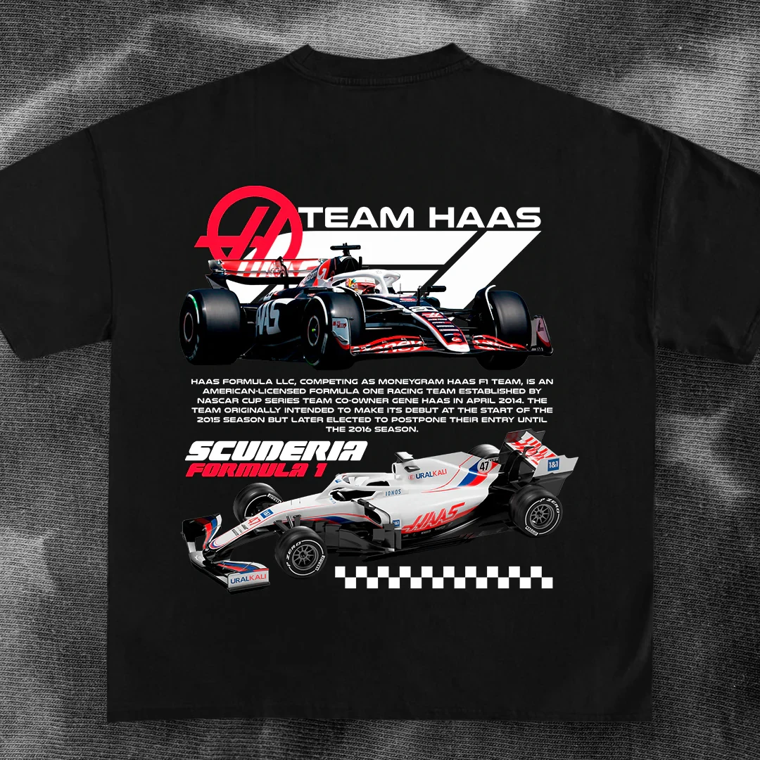 F1 car t-shirt design - HAAS TEAM Shirt Heavy Cotton High Quality Men's T-Shirt Short Sleeve, Athletic Cut, Crew Neck Basic Tee