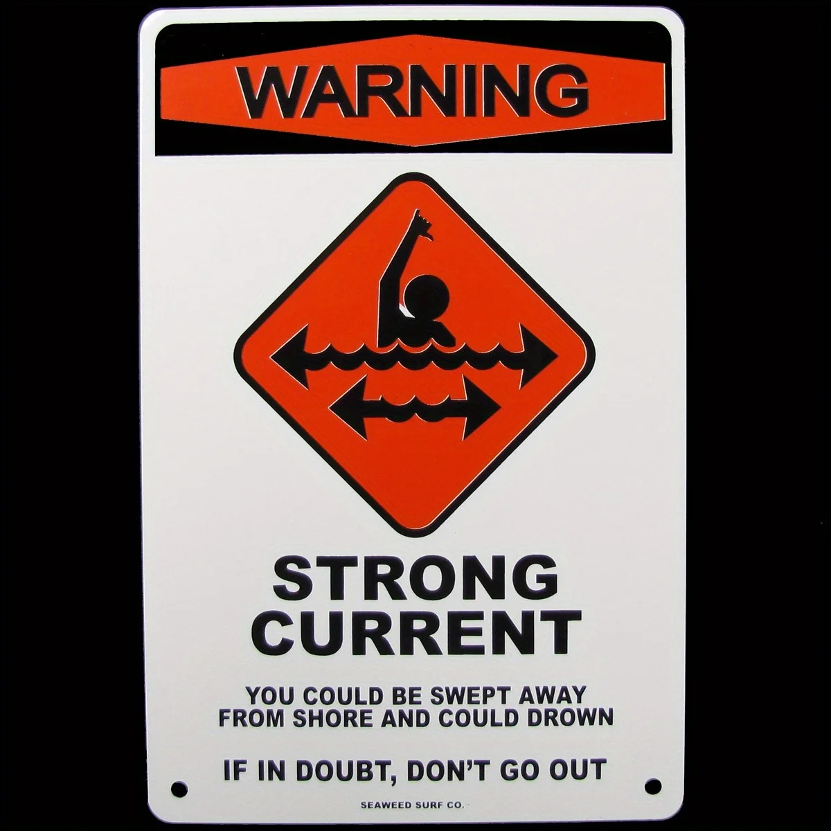 Tin Surfer Strong Current Warning Sign - Surf Decor with Orange Diamond - Heavy-Duty Iron Metal Beach Hazard Sign for Surf Shack