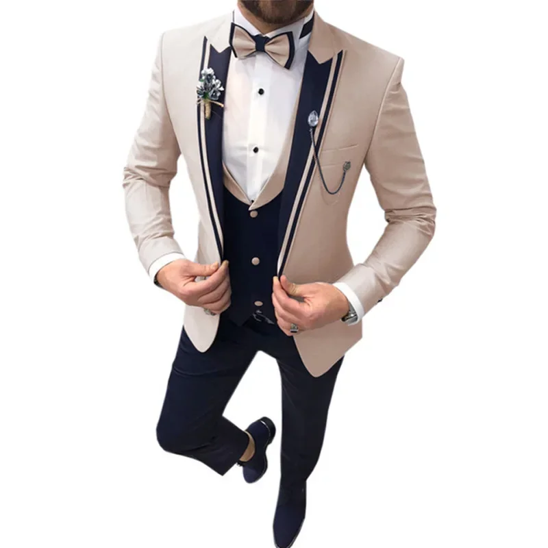 New Casual Fashion Men\'s Suit Three-piece Set (top + Vest + Pants) Lapel Slim Wedding Ceremony Groom Best Man Suit Men\'s Suit