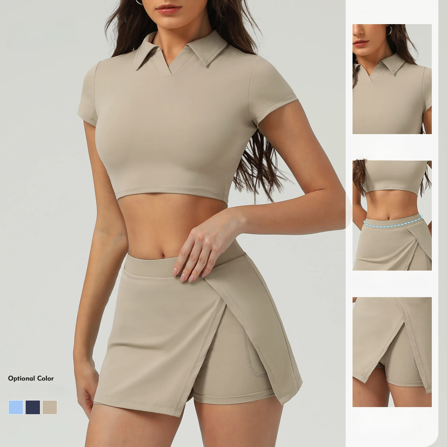 

Tennis Skirt Set Sports Fitness High Waist Backless Quick-drying Anti-light Culottes Set Workout Gym Tennis Skirt Suit for Women