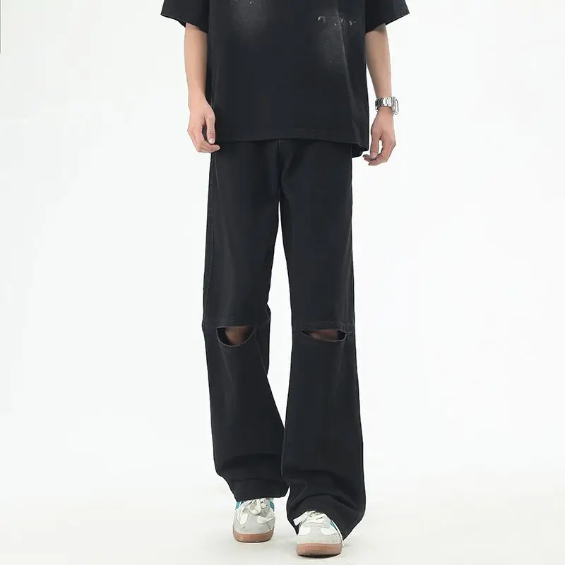 Broken Hole Jeans Men's Spring And Autumn New Trendy Brand American Straight Tube Loose Casual Long Pants