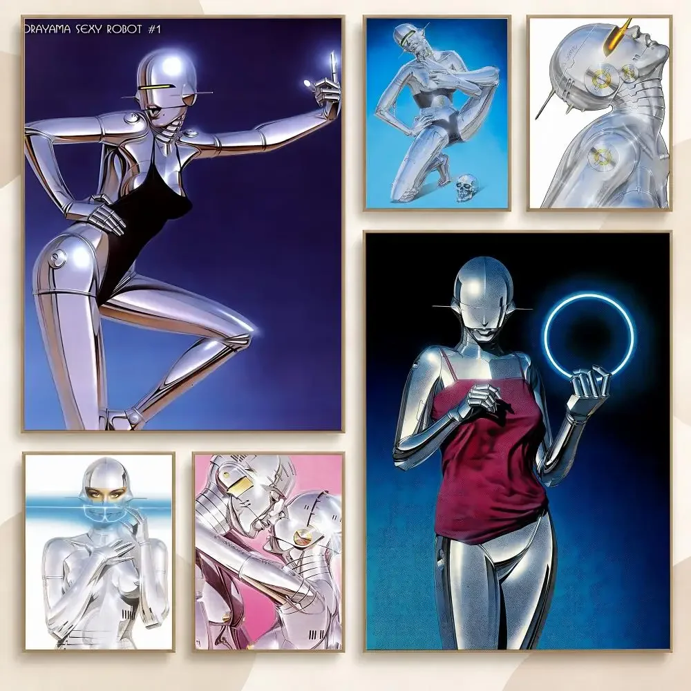 Hajime Sorayama Futuristic Chrome Robot Retro Sci-Fi Poster Contemporary Wall Art Print for Bedroom & Living Room, Unframed