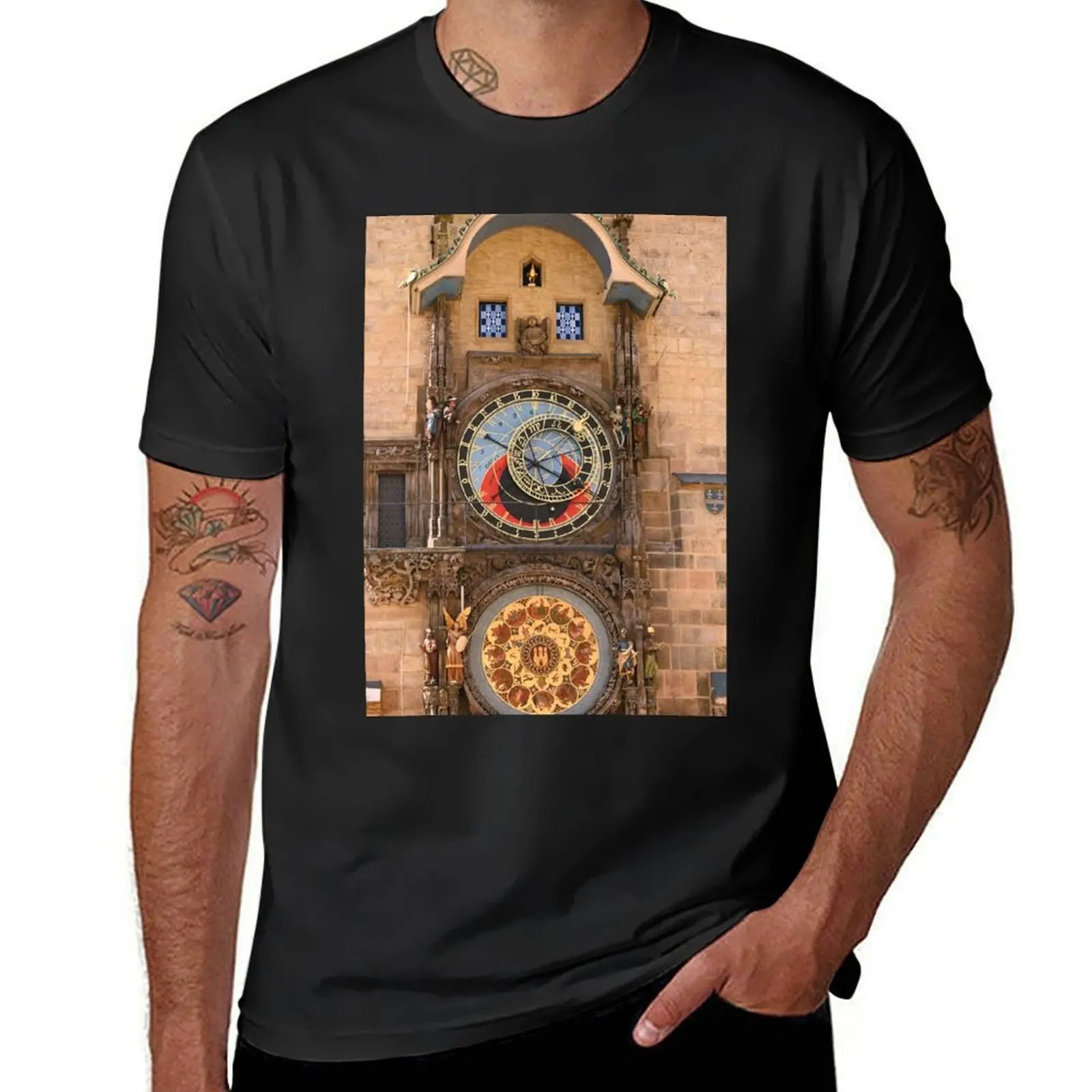 Astronomical clock Old Town Square Prague Czech republic T-Shirt anime Aesthetic clothing mens t shirts casual stylish