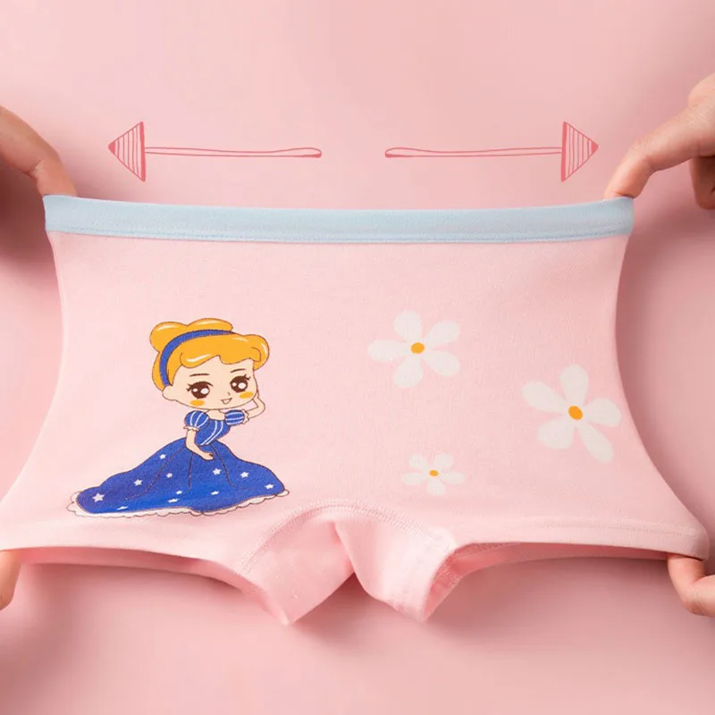 4-Piece High-Quality Cotton Girls Panties Soft Fit Children Underwear Beautiful Princess Mermaid Cartoon Print Girls Boyshorts