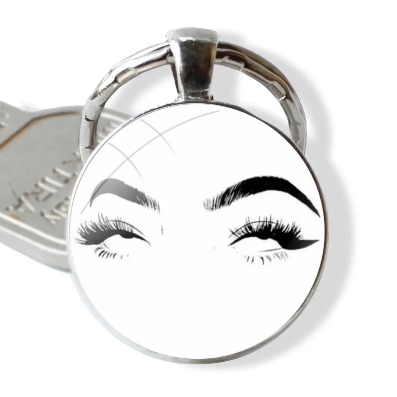 Eyelash And Eyebrow Drawing Keychain Handmade Glass Cabochon Key Ring Holder Pendant Key Chains