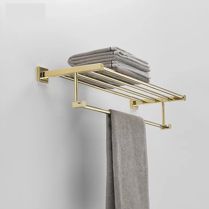 الأجهزة الصحية الذهبية منتجات إكسسوارات الحمام المربعة المصنوعة من النحاس الصلب، حامل المناشف، مجموعة حلقات المناشف البارية #4