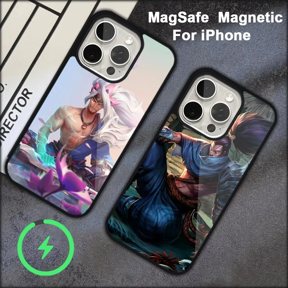 anime cartoon game Yasuo Phone Case For iPhone 15 14 13 12 11 Pro Max Plus  Magsafe Black Soft Cover